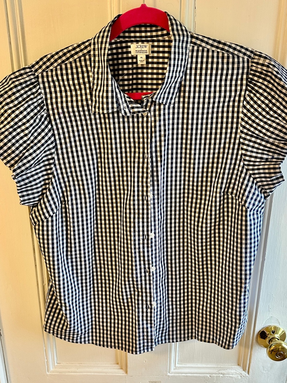 J. Crew Factory Black and White Gingham Short-Sleeve Button-Up